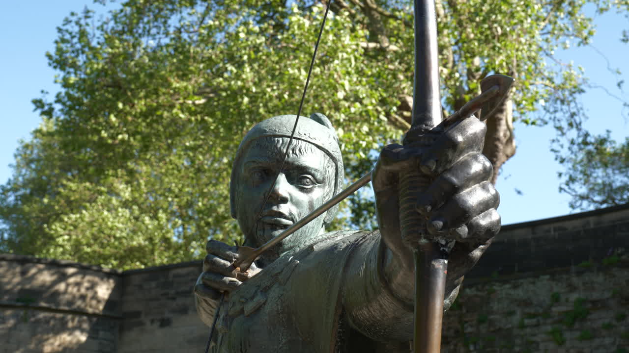 Robin Hood statue on a bright sunny day in Nottingham