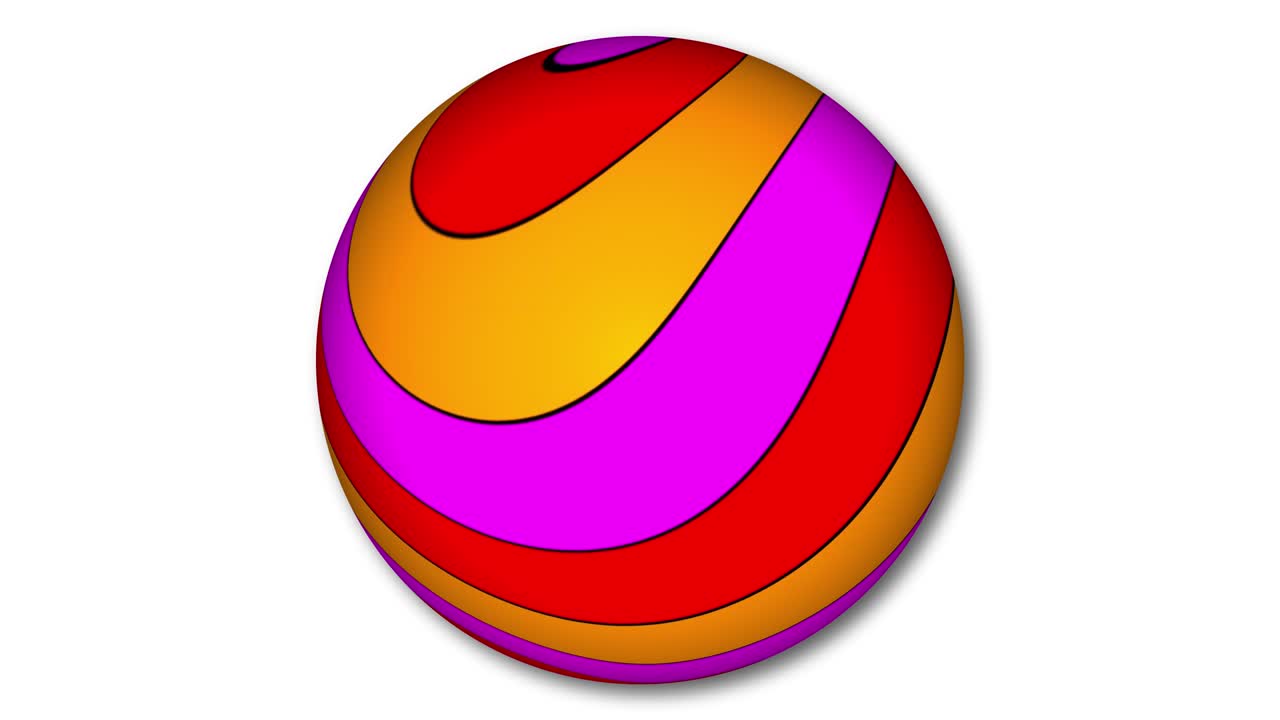 esfera abstracta de colores que se mueve en blanco. color rayado esfera abstracta que gira aislada en blanco.