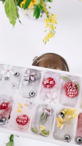 frozen flower and berry ice cubes