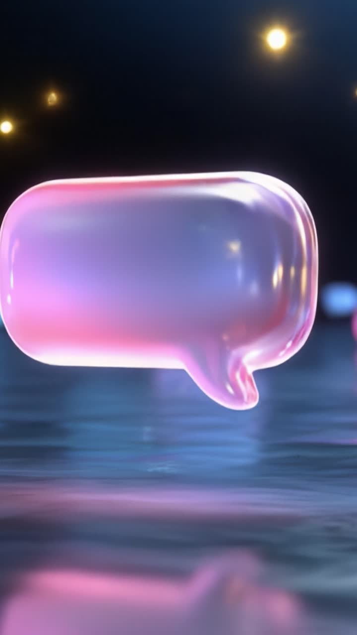 Flydende kommunikationsbobler: En fantastisk visuel repræsentation af moderne digital dialog i et farverigt og reflekterende miljø.