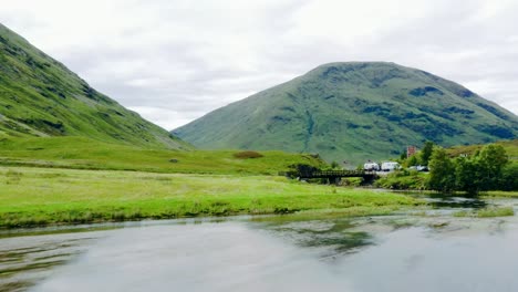 Aerial-Drone-Shot-of-Loch-Achtriochtan-in-Glen-Coe,-Scotland-05