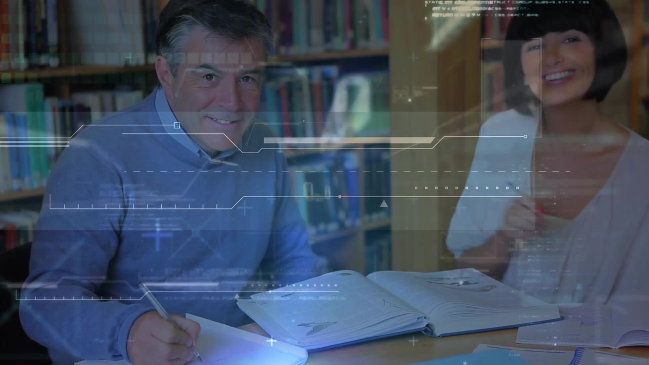 Animation of data processing over business people working together