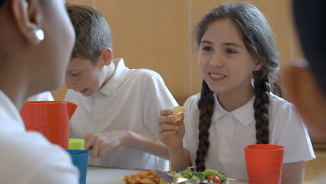 Close-Up-Of-School-Pupil-Having-Lunch-In-Canteen-Shot-On-R3D