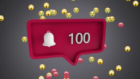 Numbers-increasing-with-bell-icon-against-face-emojis-moving