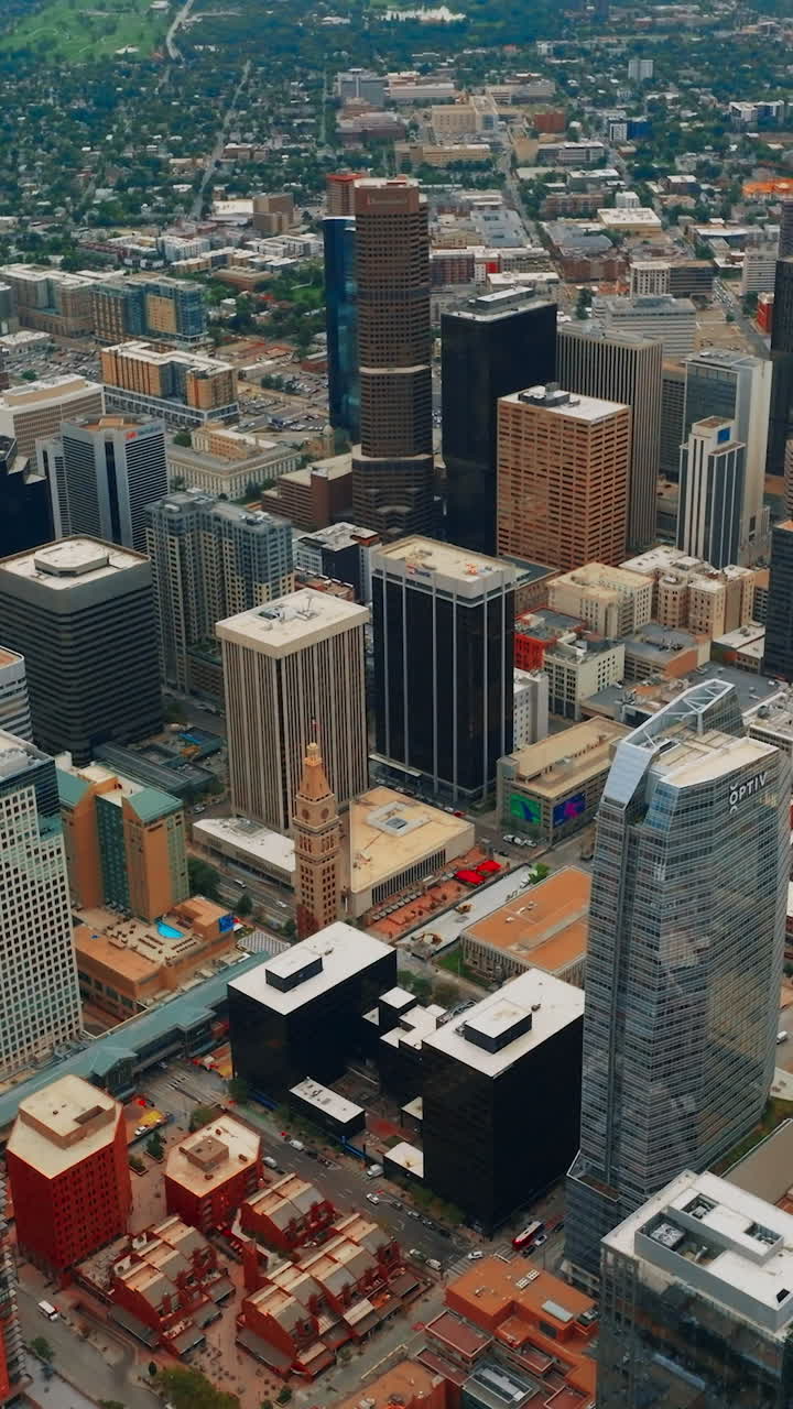 Cityscape of Denver Colorado from aerial. American city panorama. Vertical video