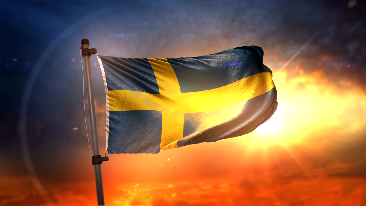 스웨덴의 발은 아름다운 해가 뜨는 순환 속도 느린 동작 4k에서 백라이트됩니다.