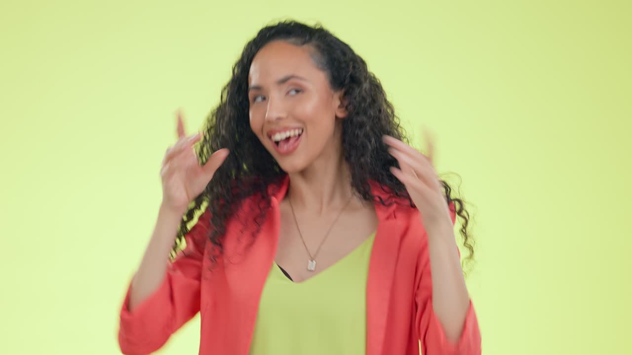 Happy, confident and peace sign with woman