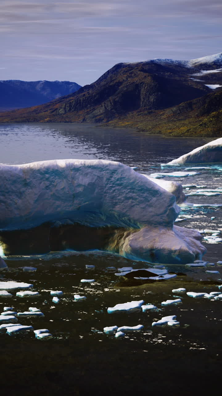 Expansive glacier landscape with towering icebergs in clear water reflections