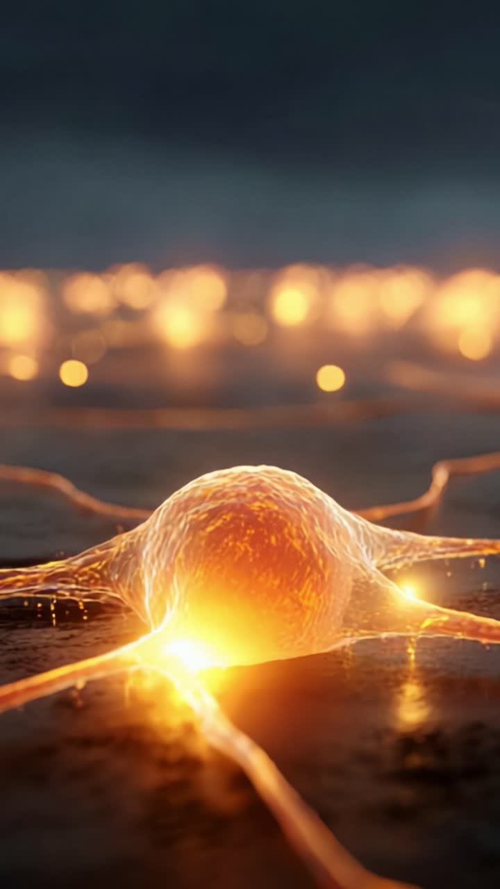 Illuminated Cellular Structure: A Glimpse into Biological Activity with Glowing Neurons, Emphasizing the Beauty of Life's Microscopic Foundations