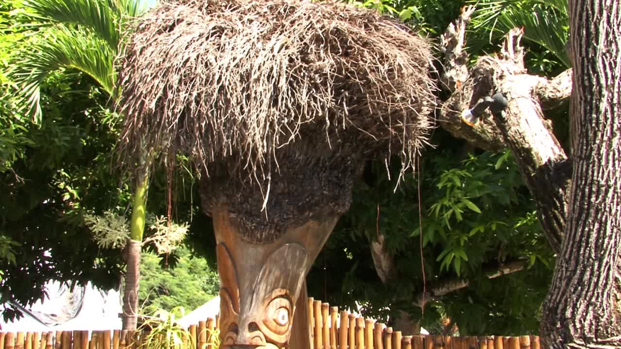 Polynesian traditional sculpture in Bora Bora, French Polynesia.