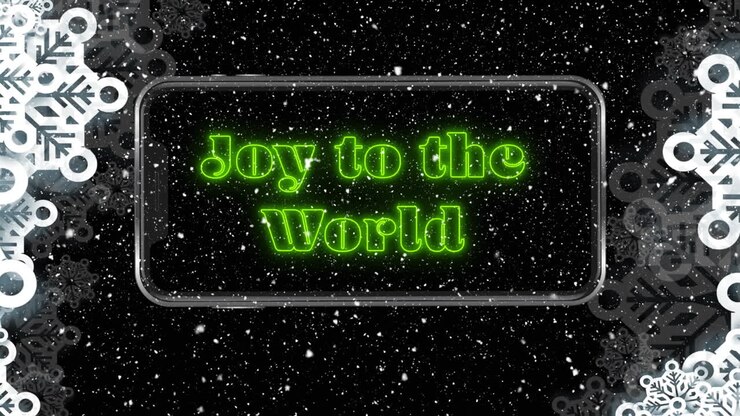 Animation of joy to the world text over snow falling and snowflakes at christmas