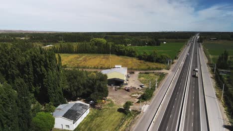 Fly-over-countryside-road-in-Argentina,-Northern-Patagonia