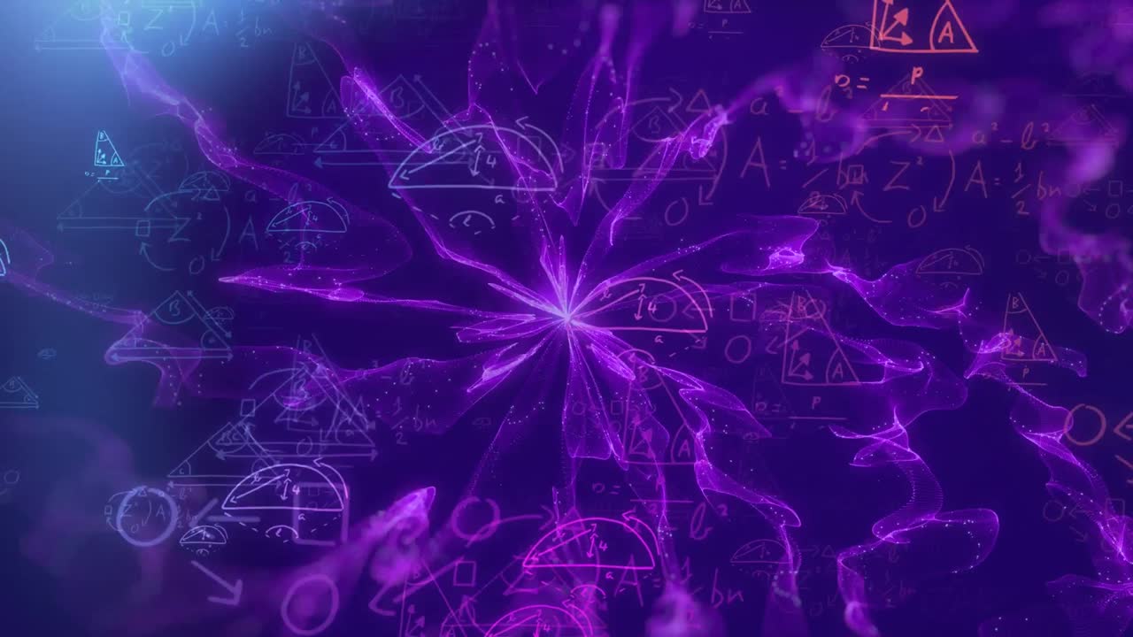 animación de energía azul en movimiento y luces sobre fórmulas matemáticas