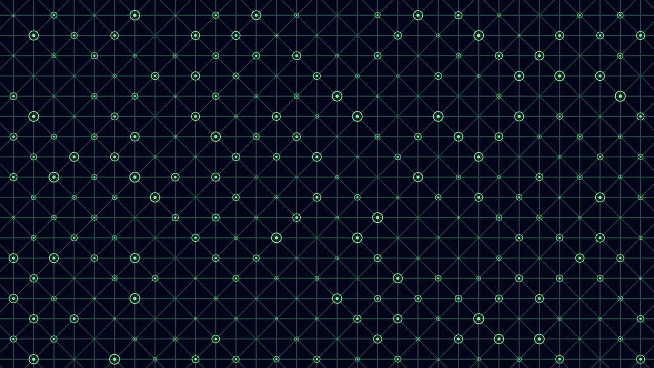 A striking black and blue geometric pattern composed of triangles and squares, with scattered white dots adding interest. The design forms a captivating grid-like arrangement