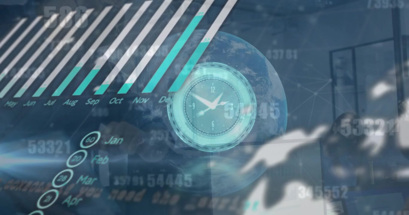 Animation af databehandling med en baggrund af en mangfoldig mand og kvinde, der hilser på hinanden ved at røre albuer