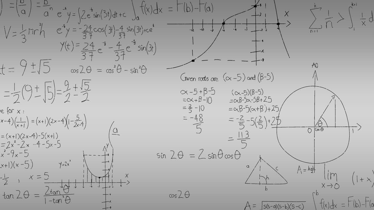 Animation of mathematical equations and diagrams against abstract background
