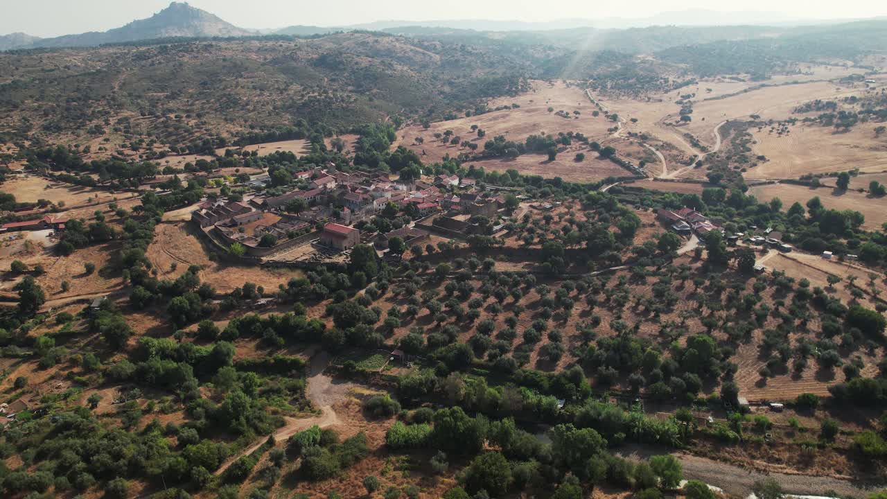 Drone aerial view of Idanha a velha historic village and landscape
