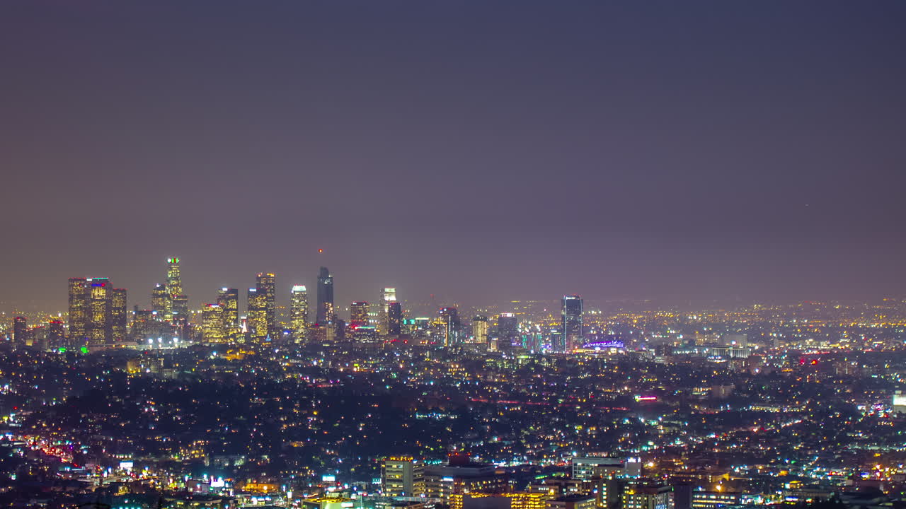밤에 로스 앤젤레스 도시 스카이 라인 - 시간 경과