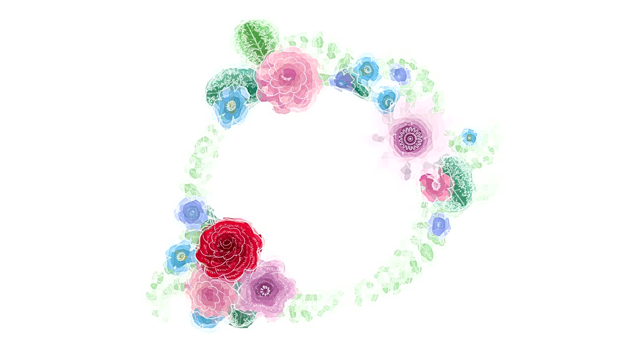 수채화 그림: 꽃을 키우는 꽃의 배경, 꽃이 피는 식물학 서클 프레임, 둥근 제목 장소, 수채화, 애니메이션, diy 프로젝트, 인트로, 색 배경에 고립되어, 제목에 이상적입니다.