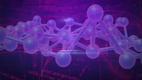 estructura molecular y animación de procesamiento de datos científicos sobre un fondo púrpura
