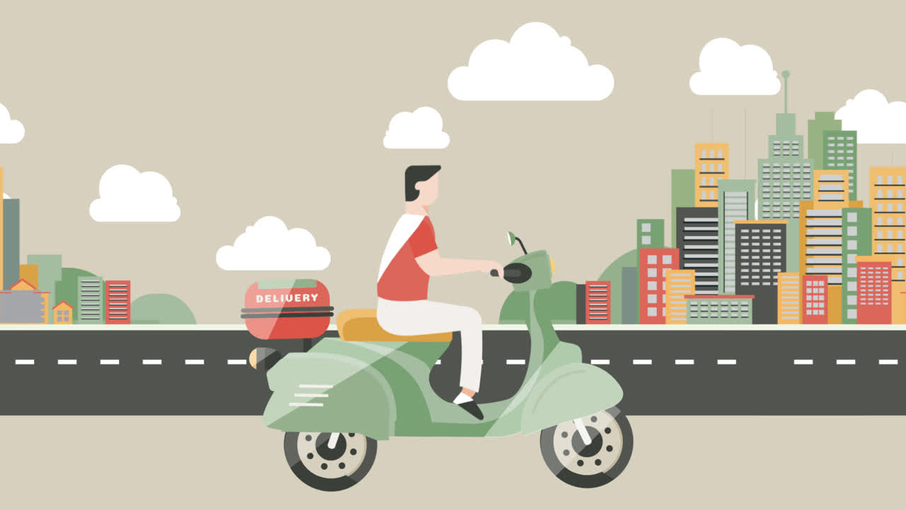 An animation of a Deliveryman in the city with flat design