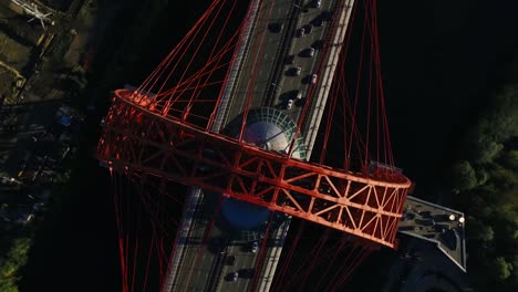 aerial view of a cable-stayed bridge with traffic