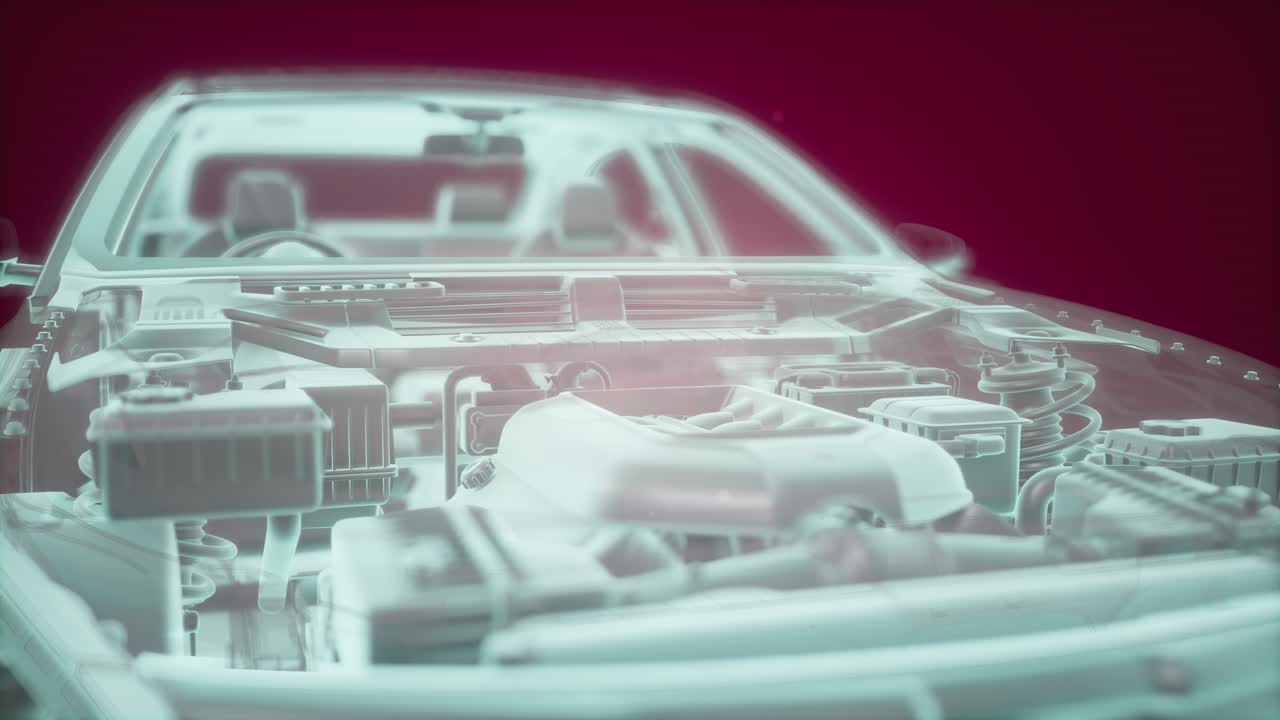 animación holográfica de un modelo de coche 3d con motor