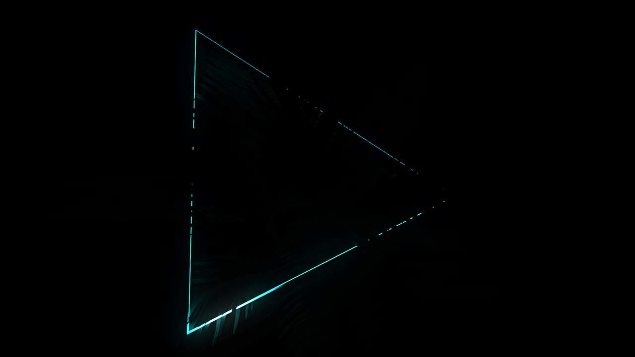 marco triangular plano de luz de neón en hojas de arbusto