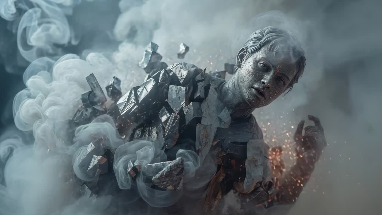 Stone Statue Amidst Destruction