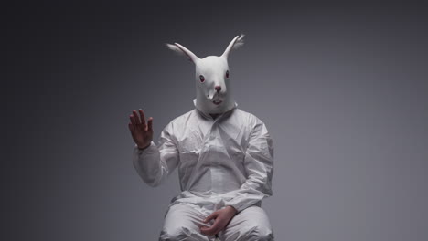 person wearing a rabbit mask