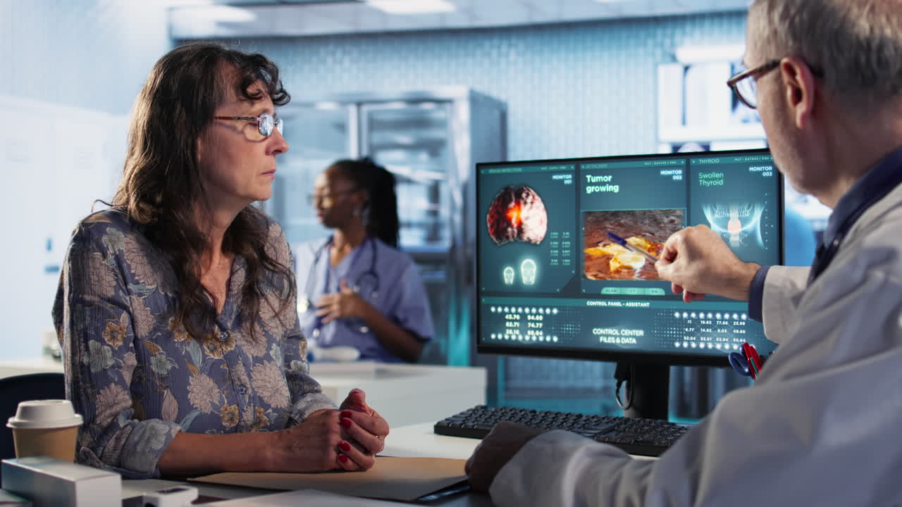Vertical Video Doctor provides cancer screening guidance to a patient in office