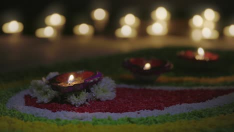 traditional diya lamps lit during diwali celebration