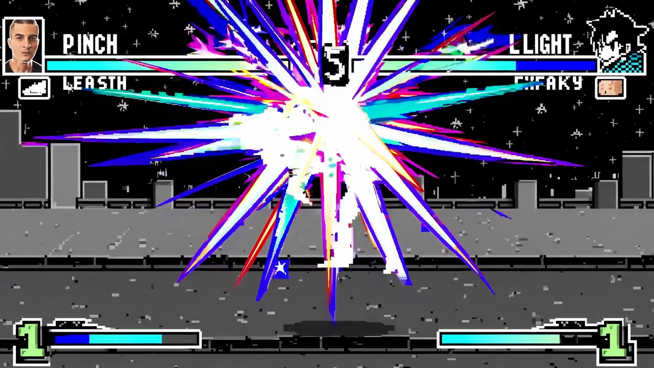 Dos personajes luchando en un videojuego retro de pixel art