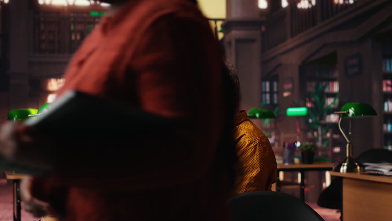 People working together in a vintage library