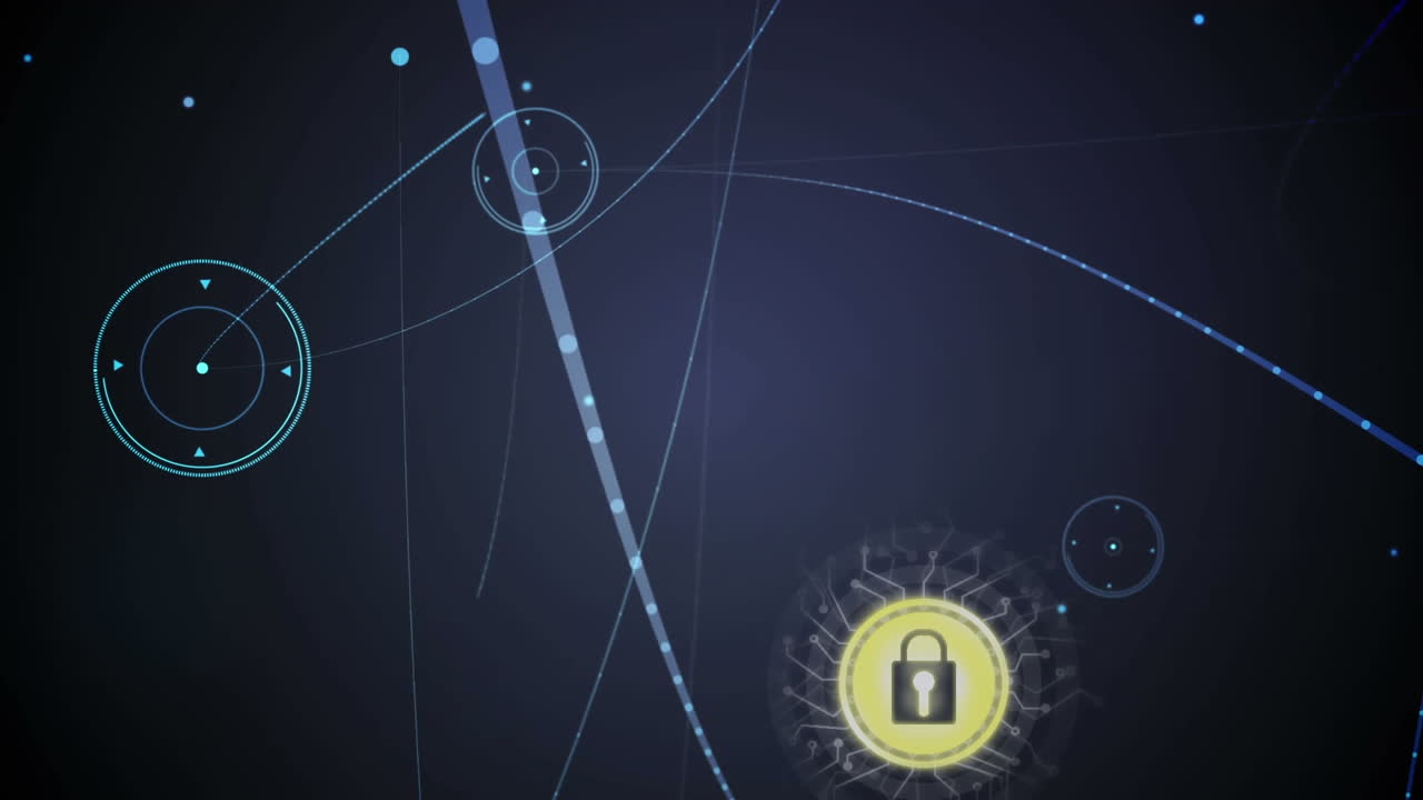 Animation of networks of connections with online security padlock icon