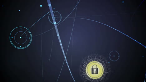 animación de redes de conexiones con el icono de candado de seguridad en línea