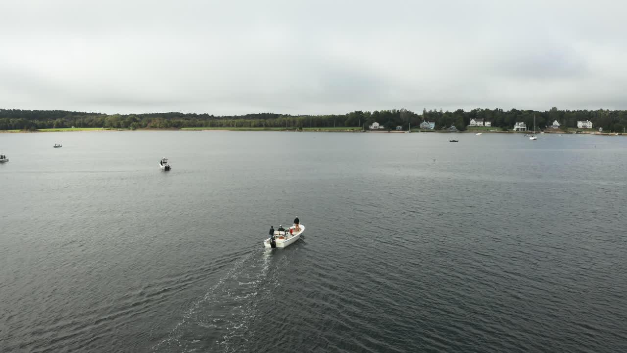 Aerial shot following Cape Cod Fishing Boat, Massachusetts, USA