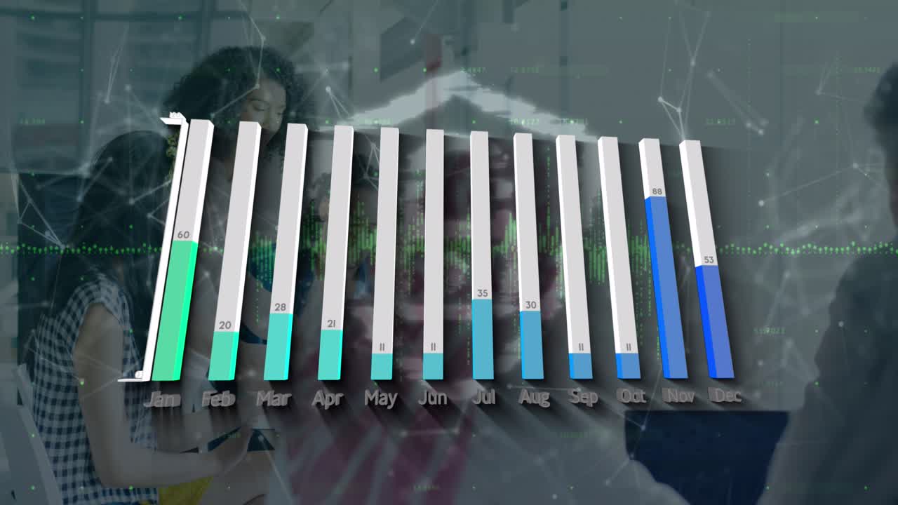 Animation of statistics and data processing over globe