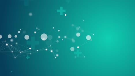 circle and medical cross shapes with polygonal plexus lines on green looped background. abstract health care science animation.