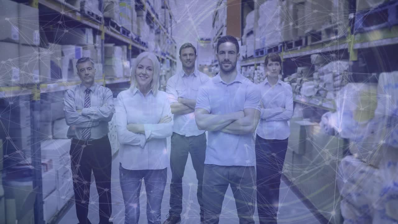 composición del almacén personas en el almacén combinado con animación de personas conectadas