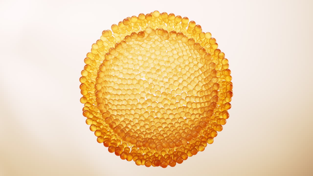 Transparent golden bilayer membrane structure, 3d rendering