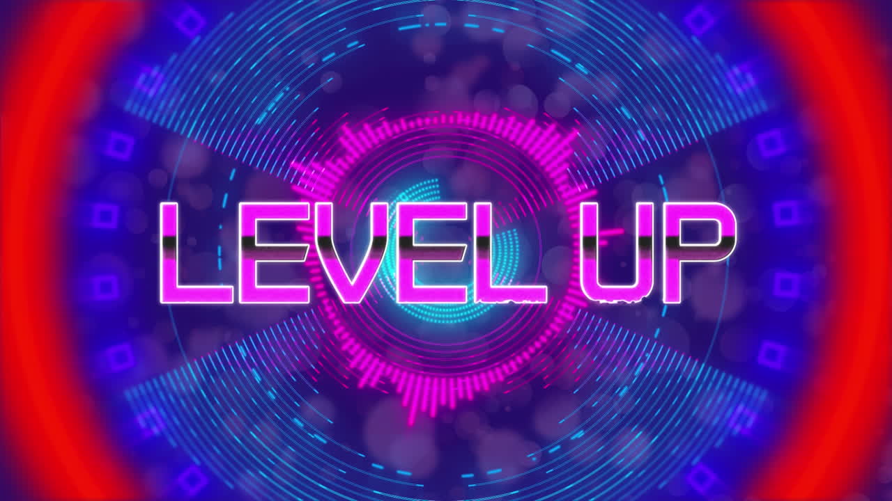 animación del nivel de la palabra en la pantalla del videojuego de computadora