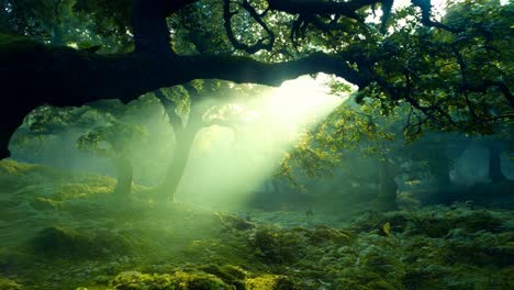 a large tree in the middle of a lush green forest