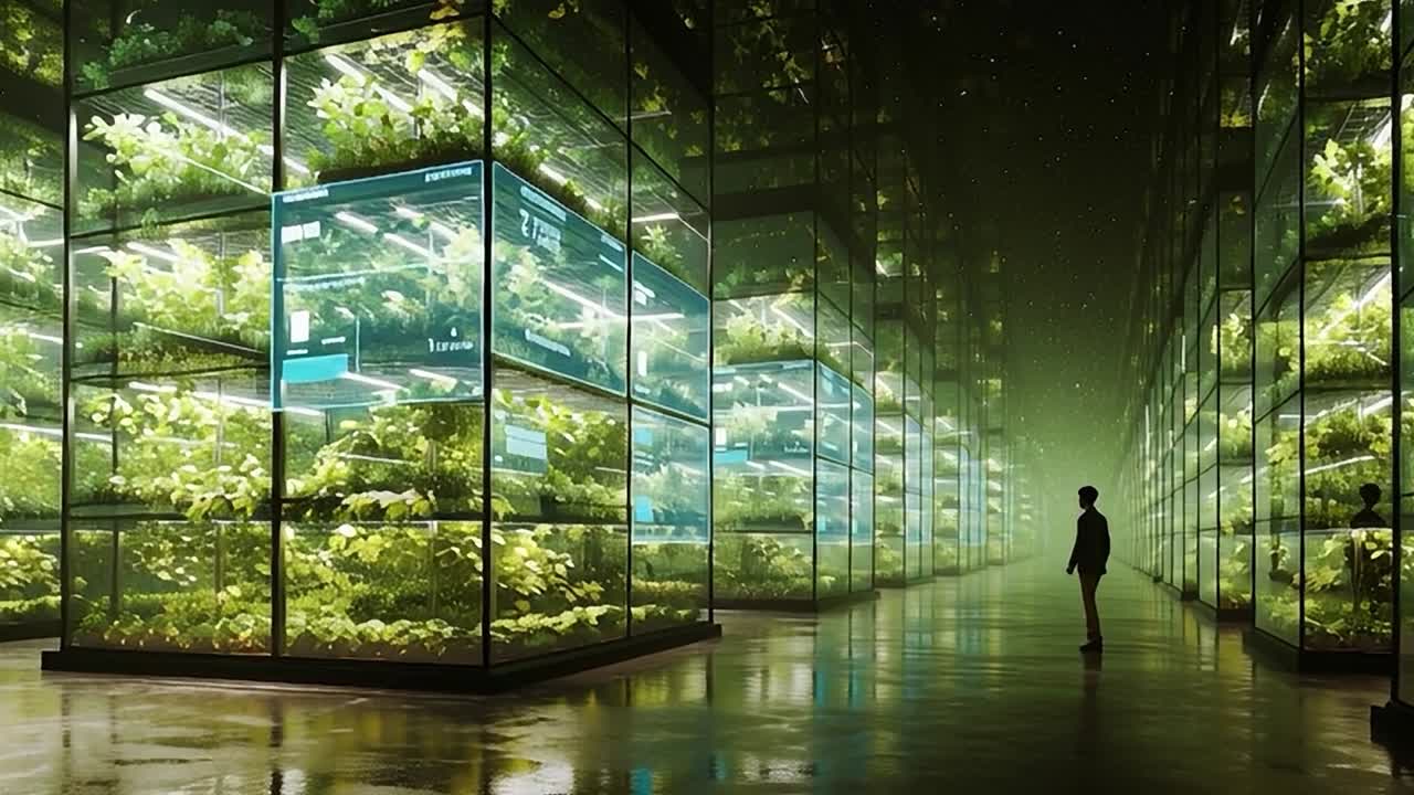 Design innovativo di giardini interni che presenta un sistema di coltivazione verticale delle piante.