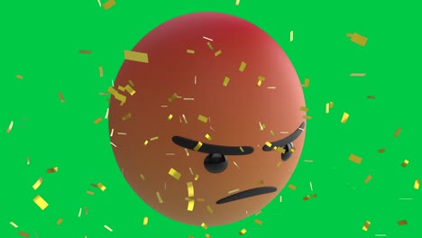 animation of confetti falling over angry emoji icon on green screen background