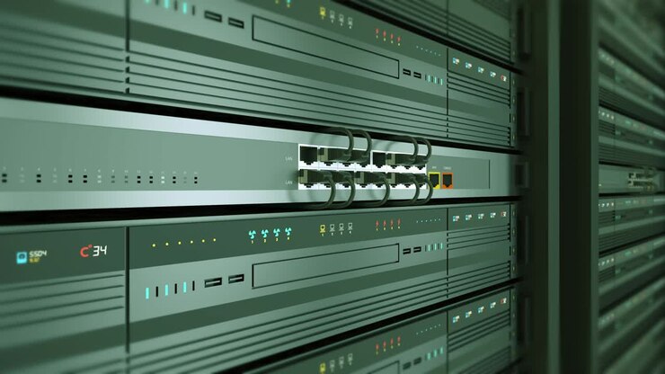 Close Up Server Racks In a Modern Data Center. Seamless Loop.