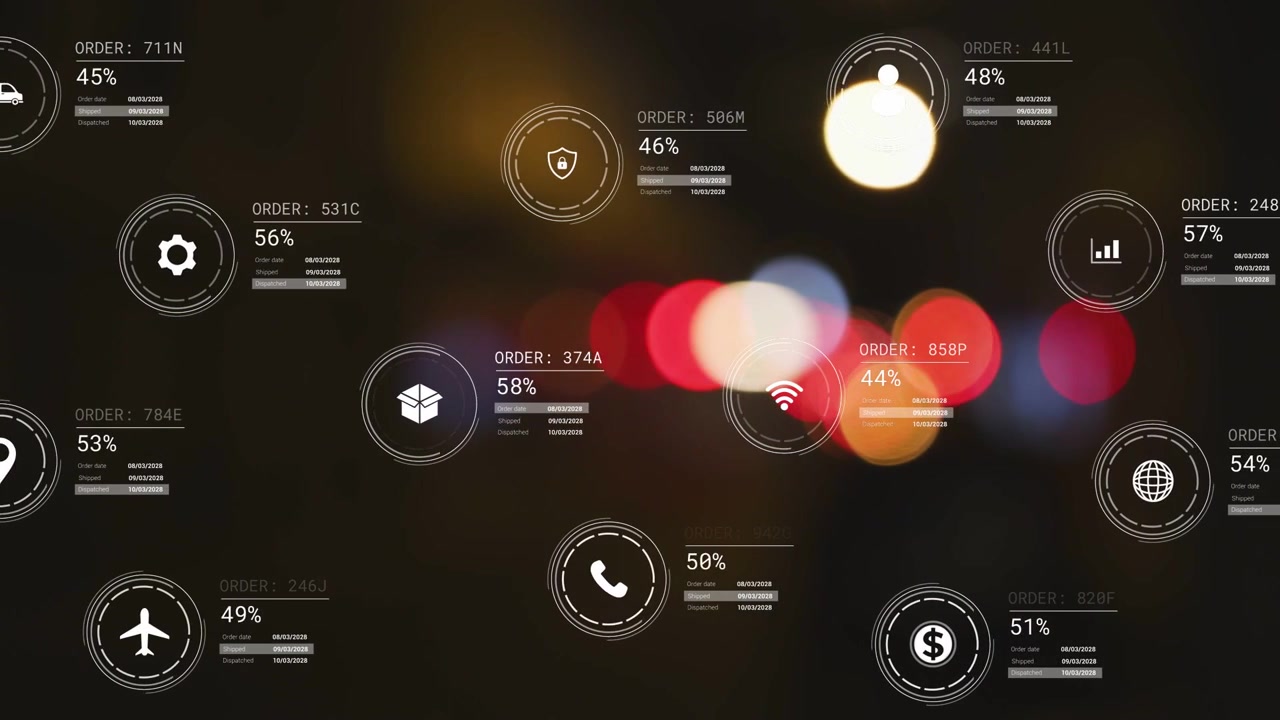 Receiving live orders HUD overlay fading in icons spawning progress filling to show status on bokeh
