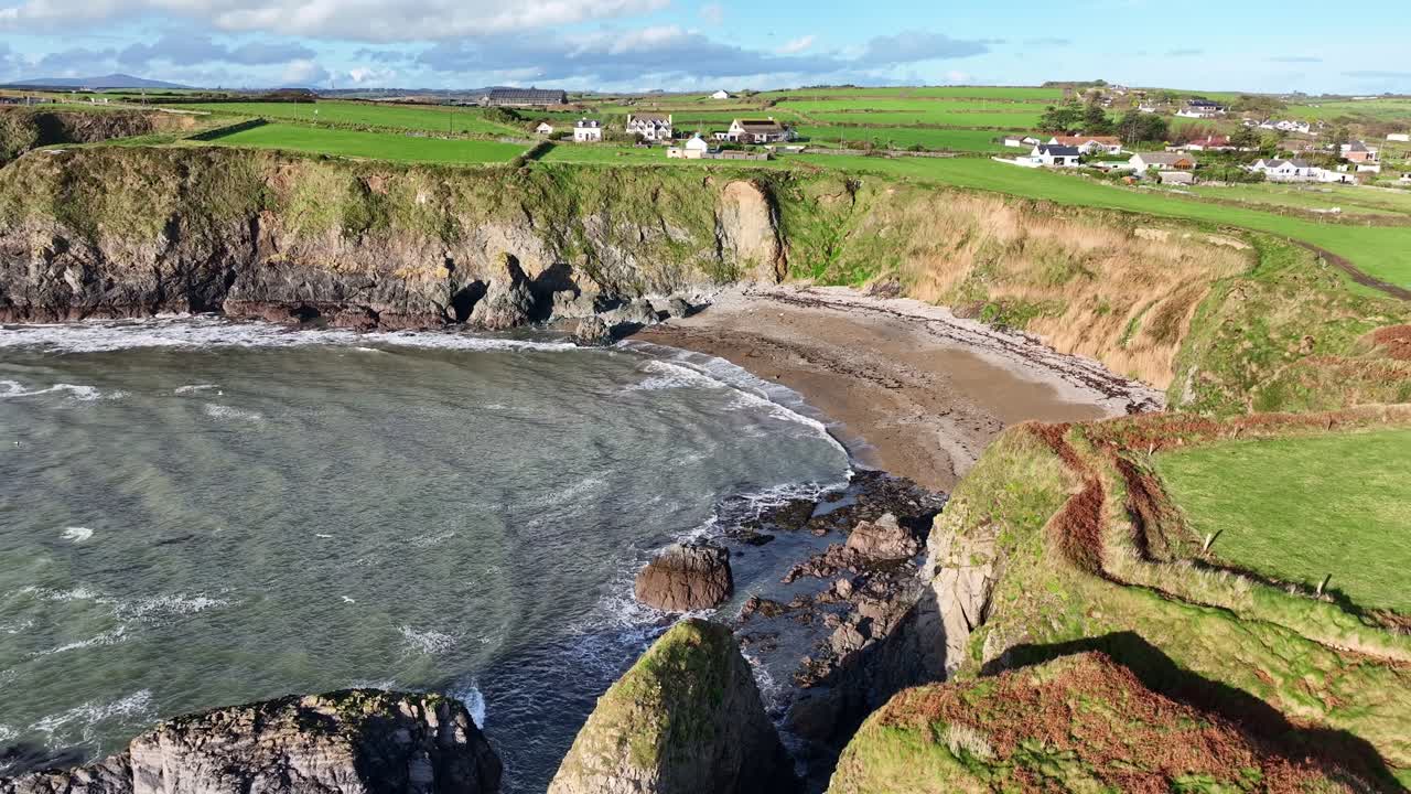 Irish Coast drone landscapes Dunabrattin Head Copper Coast Waterford one of the many secluded beaches along the coast epic locations