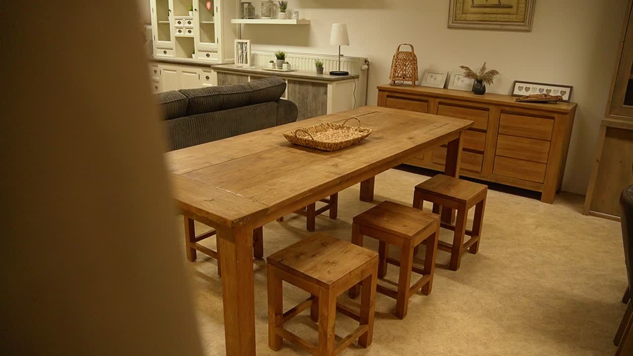 Wooden Dining Table and Chairs in Modern Living Room