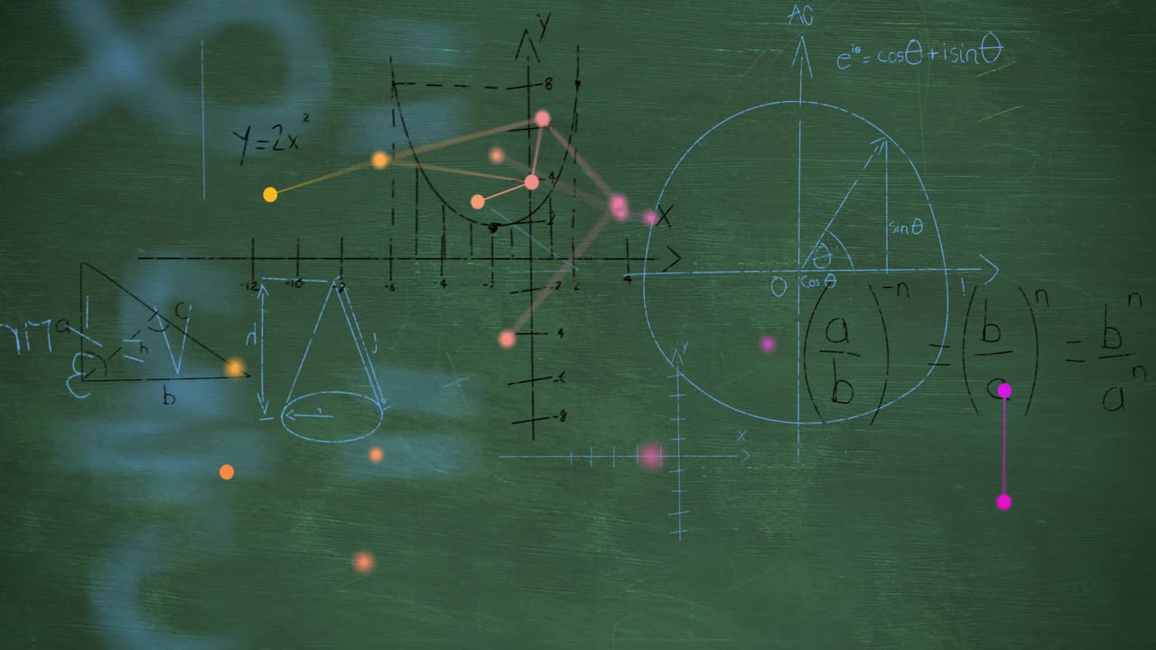 초록색 배경에 수학적 방정식의 애니메이션